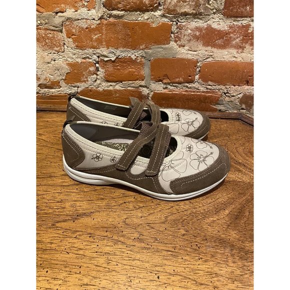 Easy Spirit Attilas Shoe Womens 9 Brown Leather Fabric Floral Adj Strap Slip On - Picture 1 of 5